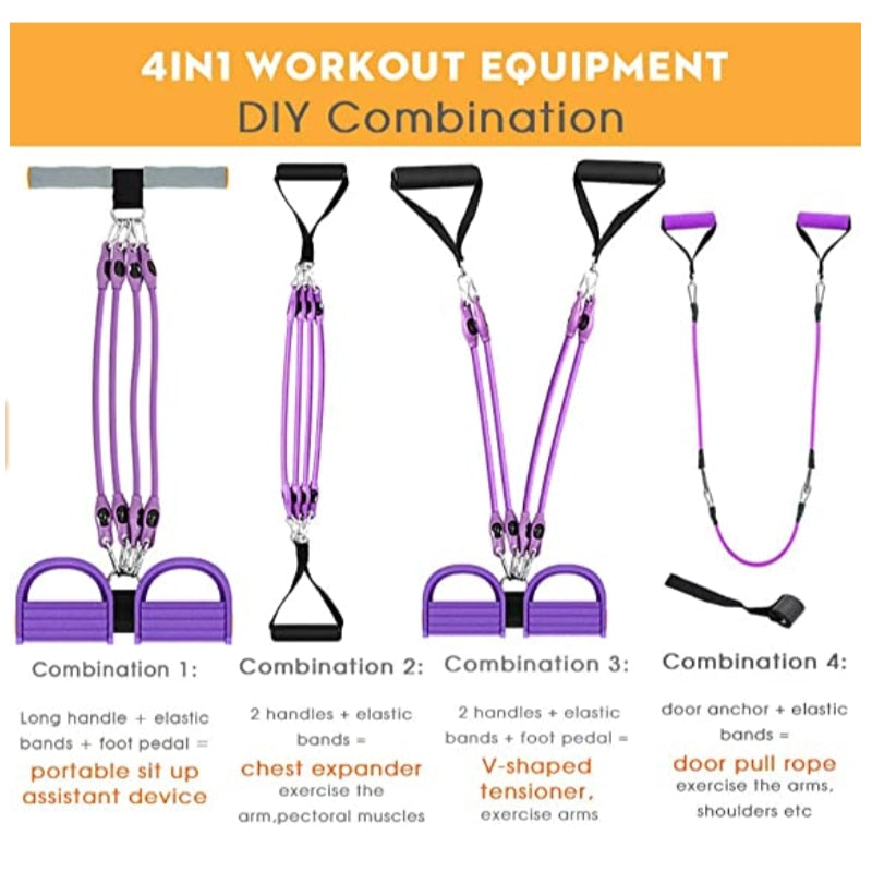 Multifunction Fitness Pedal Exerciser Elastic Resistance Rope